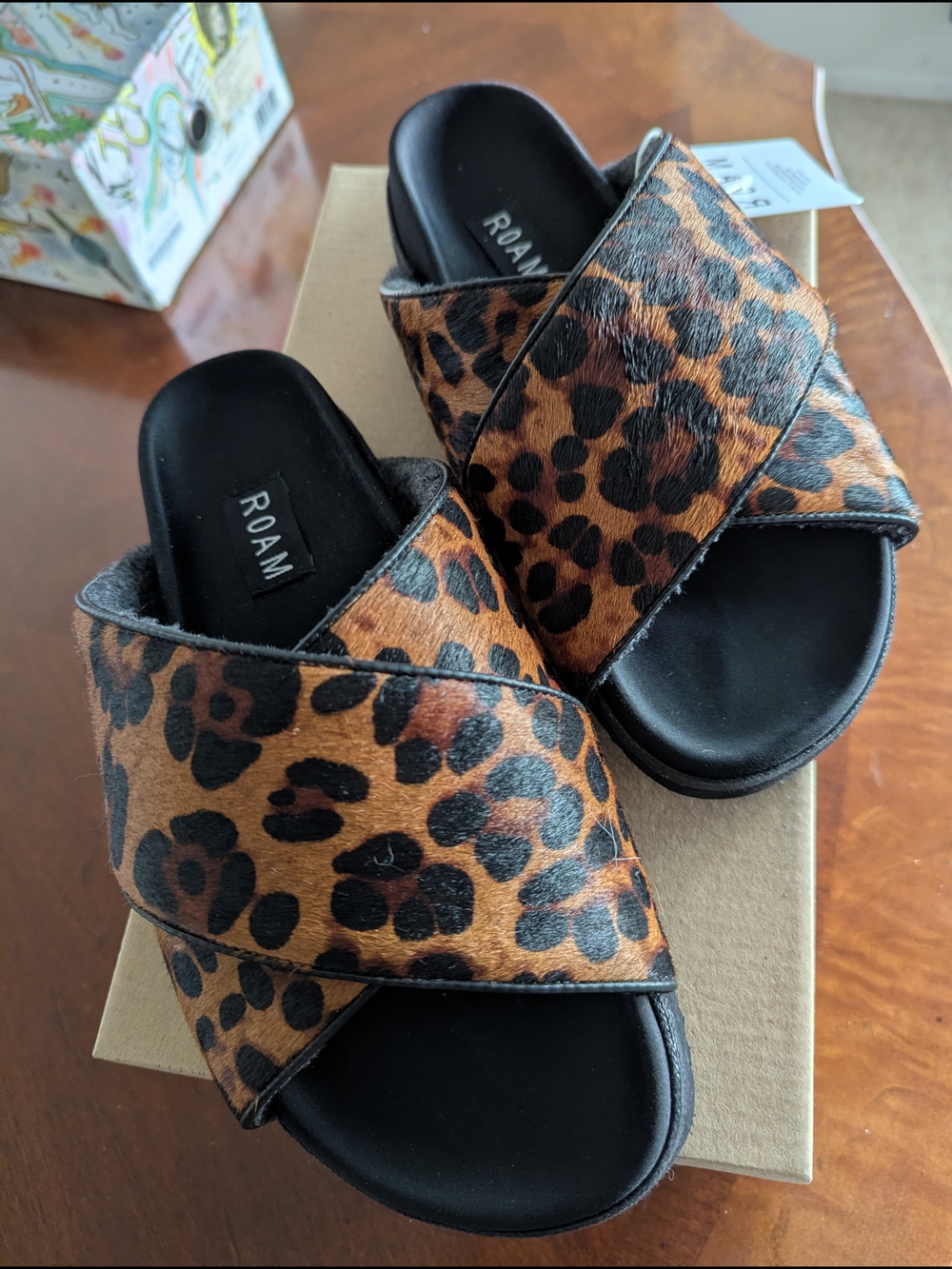 ROAM Leopard-Print Crisscross Slides - Brown & Black